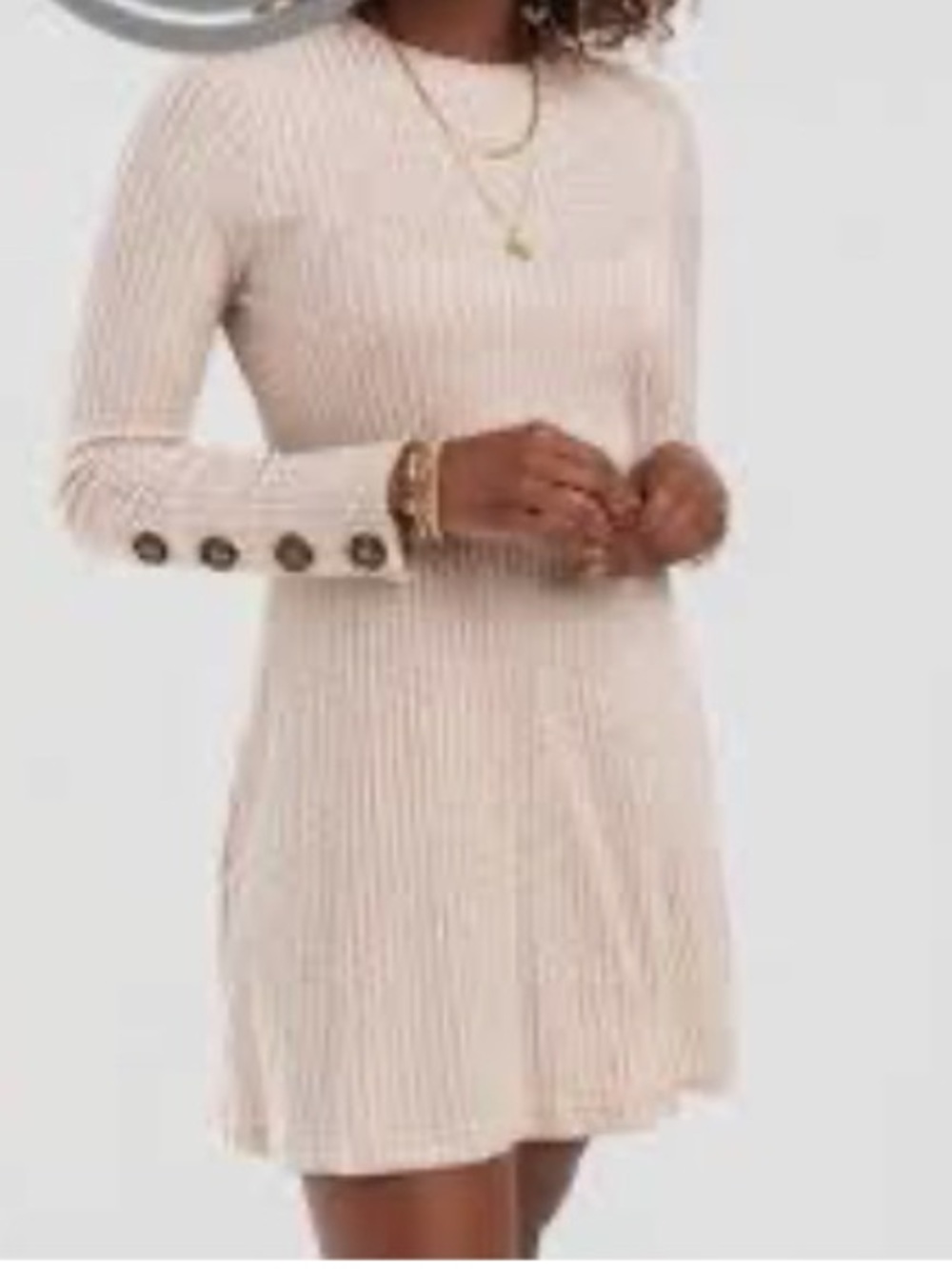 Altar'd State Cream Ribbed Long Sleeve Tunic with Button Cuffs